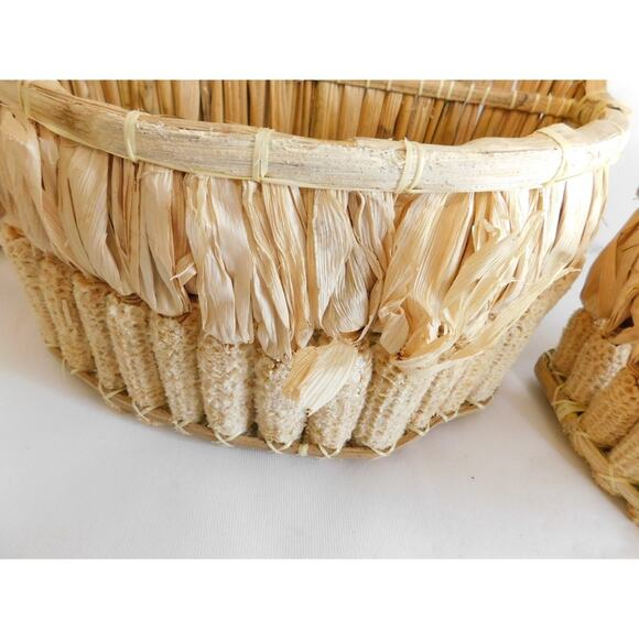 Vintage Woven Corn Cob Husk Hanging Stacking Baskets Fall Autumn SET OF 3 READ - Picture 10 of 11